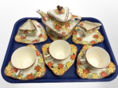 12 pieces of Crown Ducal Art Deco Happy Days tea china.