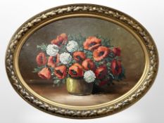 C Horst : Still life with poppies, oil on board, 68cm x 48cm.