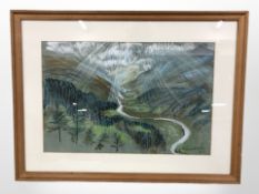 Rosamund Willis (20th century) : Valley landscape, pastel, 28cm x 43cm, signed and dated 1972.