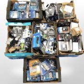 A pallet of ex-retail electricals including optical cables, power leads, TV screen cleaner,