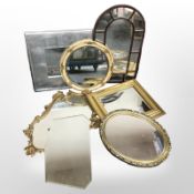 A group of vintage and modern mirrors, Art Deco frameless mirror,