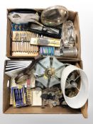 A group of lamp bases, cutlery sets, silver-plated wares, metal wares, barometer, etc.