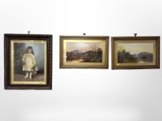 British school (20th century) : Highland sheep drinking from a stream, oil on board, 25cm x 45cm,