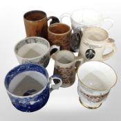 A group of 19th-century and later tankards and jugs including Coalport, Adams Pottery, etc.