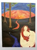 Danish school : Mythical figure by woodland, oil on canvas, 89cm x 116cm.