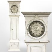 A Scandinavian 19th century painted and gilt long case clock,