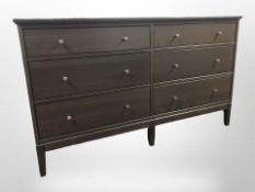A contemporary pine and MDF six-drawer chest, 163cm wide x 51cm deep x 95cm high.