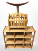 A pine open shelf, width 84 cm a magazine rack,