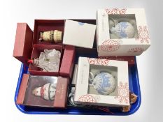 A collection of mostly boxed Christmas decorations, Wedgwood Jasperware baubles,