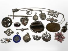A good collection of antique and later brooches, Scottish agate examples, sterling silver,