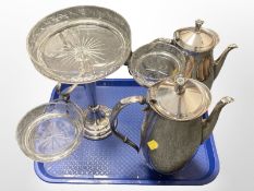 A silver plated teapot and coffee pot,