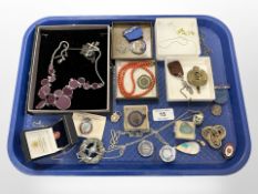 A group of jewellery, costume necklaces, rolled gold cameo locket,