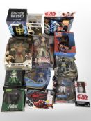 13 Hasbro Funko and other figurines and toys including Star Wars, Doctor Who, Terminator, Megaman,