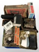 A group of Rolls razors, electric shavers, pair of antique French binoculars, etc..
