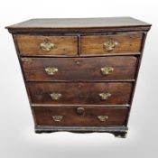 An 18th century provisional oak and pine five drawer chest, as found,