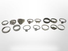 15 silver and other dress rings.