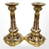 A pair of Royal Crown Derby Old Imari Miniature Candlesticks,