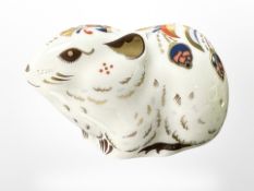 A Royal Crown Derby porcelain Bank Vole paperweight with gold stopper, length 7.5cm.