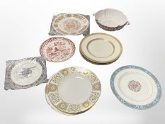 A Spode fleur de lys red twin-handled bowl and various collector's plates including Royal Worcester,