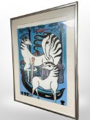A continental colour print depicting zebras, 40cm x 51cm.