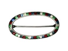 A Victorian silver and coloured synthetic stone oval bar brooch, width 35mm.