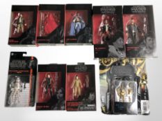 Nine Hasbro Disney Star Wars The Black Series figurines, boxed.
