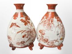 A pair of late-19th century Japanese Kutani earthenware bulbous vases, height 25.5cm.