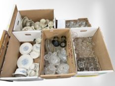 A large quantity of crystal drinking glasses, kitchen wares, KPM porcelain dinner service, etc.