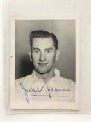 A signed photograph of Jackie Milburn, 10.5cm x 7.5cm.