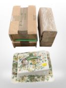 A group of Schweppes glasses and a Masons Strathmore cheese dish and cover