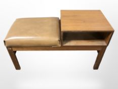 A teak and tan vinyl telephone seat,