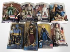 Eight Hasbro figurines to include Star Wars, Doctor Who, Captain Marvel, etc., boxed.