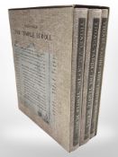 Yigael Yadin, The Temple Scroll, Volumes 1-3, published Jerusalem 1983, in outer hard cover.