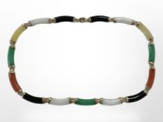 An oriental 14ct gold-mounted hardstone necklace, length 42cm CONDITION REPORT: 22.