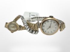 Two lady's watches on expansion straps with 9ct gold cases.