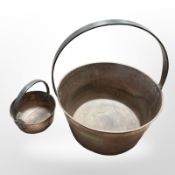 Two copper jam pans,