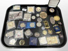 A group of coins, Grand Lodge medals, WWI British War Medal named to 2496 SPR G R Lillico R E,
