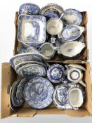 A quantity of blue and white transfer-printed dinner wares including Ridgeway part dinner service,
