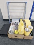 A group of contemporary table lamps, pendant light fitting, cushion, Beldray fan heater,