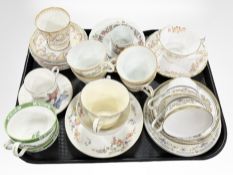 Various porcelain teacups and saucers including Minton Asquith, Minton Bellemeade,
