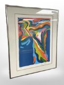 A continental limited edition abstract colour print, indistinctly signed, 31cm x 42cm.