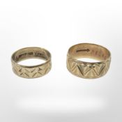 Two 9ct yellow gold band rings, sizes O & M. (2) CONDITION REPORT: 6.7g.