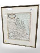A 17th century engraved and hand-coloured map of Northumberland by Robert Morden,