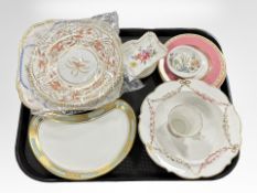 A pair of Aynsley gilded porcelain dishes, plates including Spode, Adams,