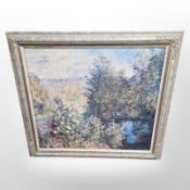 An Artagraph Edition : View across a pond with surrounding trees, in decorative frame,