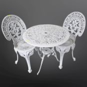 A cast and painted aluminium garden table,