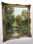 Royce Harmer (British Contemporary) Fisherman by a pond, oil on canvas,