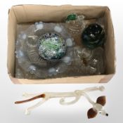 A group of glass ware to include a vintage Davidson dish, Murano glass bloodhound,