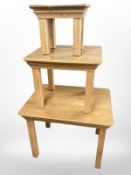 Three graduated contemporary oak tables,