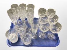 A group of crystal champagne glasses,